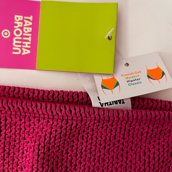 NWT High Waisted French Cut Ribbed Pink & Black Bikini Bottom - Picture 5 of 6